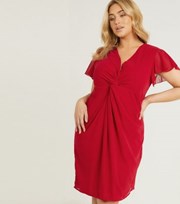 QUIZ Curves Red Chiffon Knot Front Dress